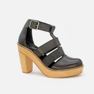 Black Leather Wood Free People Clogs
